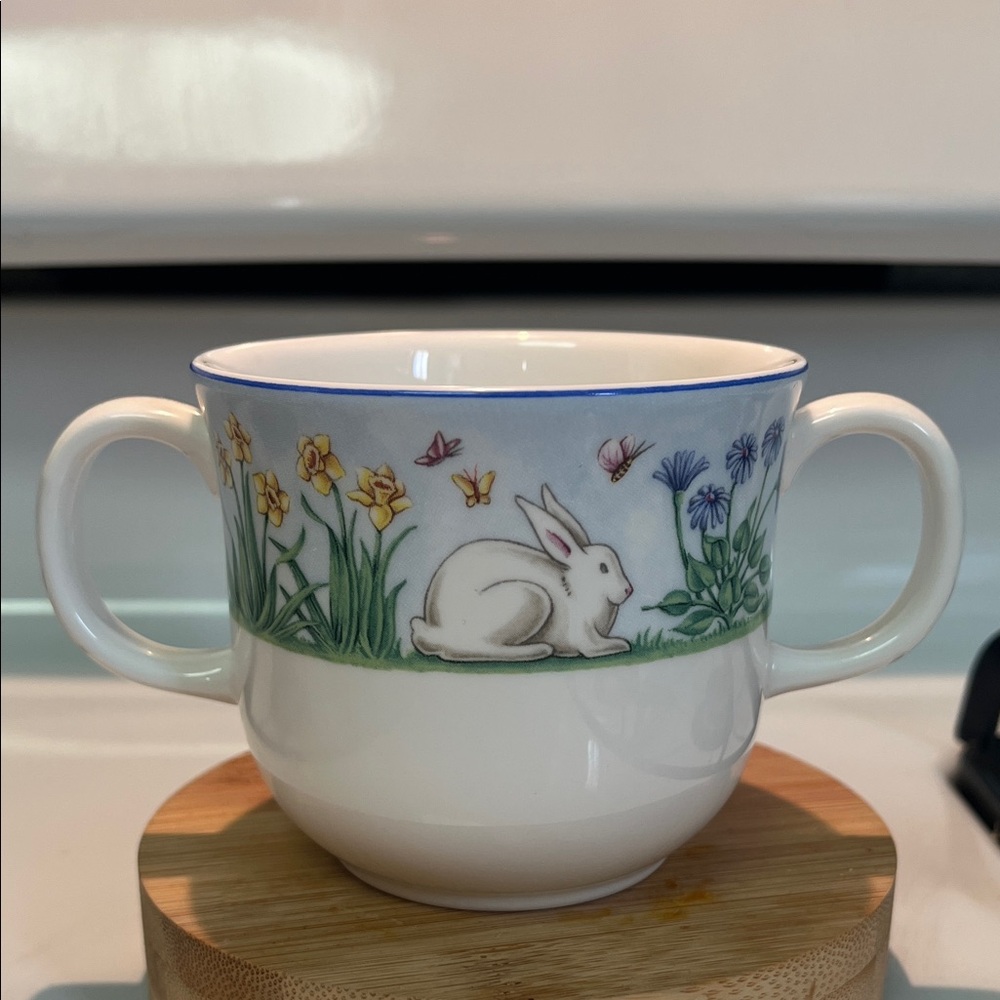 TIFFANY MEADOWS  2003Floral Bunny Double-Handled Mug